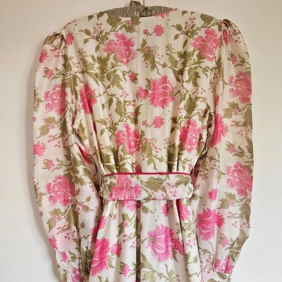 Sue Sartor Pink Floral Flounce Dress Cotton Midi Prairie Style Sz M - Picture 9 of 11